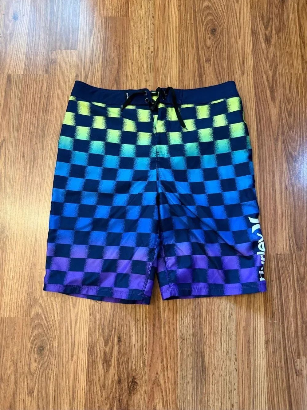 Hurley Mens Obsidian Above Knee Checkered Board Shorts Multicolor Size 18/29